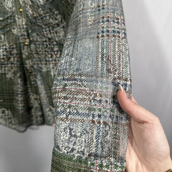 NWT $295 RAMY BROOK [ Small ] Hamilton Mesh Long Sleeve Top Sage Tartan 7136 - Picture 12 of 16